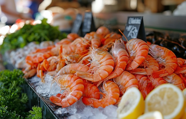 O mercado de peixe oferece frutos do mar frescos