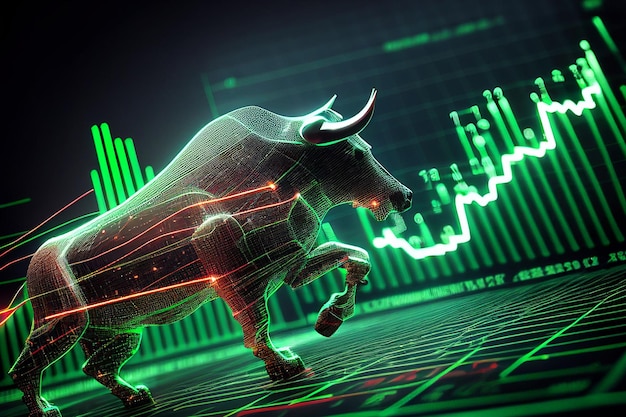 O mercado Green Bull corre para cima apresenta mercado de ações de tendência de alta Conceito financeiro e de negócios IA generativa