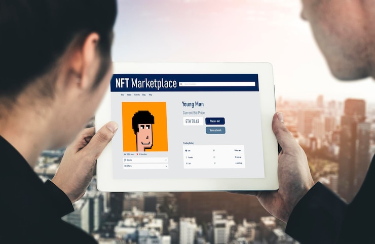 Foto o mercado nft oferece um canal de vendas moderno para artistas digitais