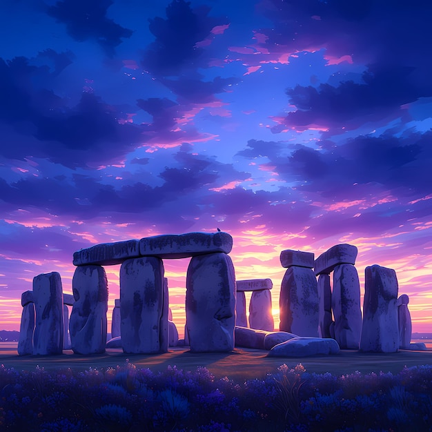 O místico pôr-do-sol de Stonehenge