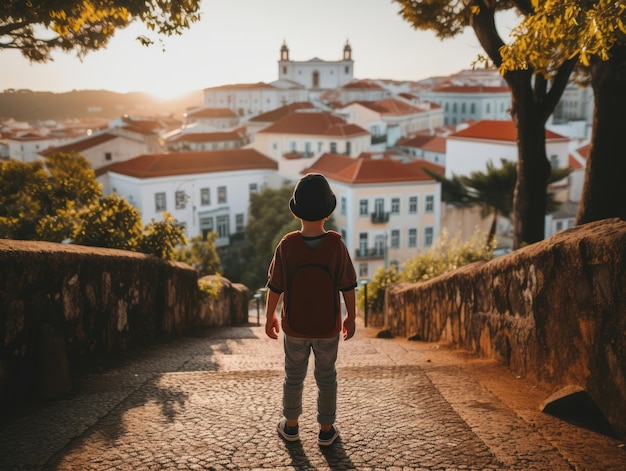 Foto o miúdo gosta de um passeio tranquilo pelas ruas vibrantes da cidade.