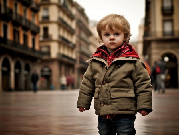Foto o miúdo gosta de um passeio tranquilo pelas ruas vibrantes da cidade.