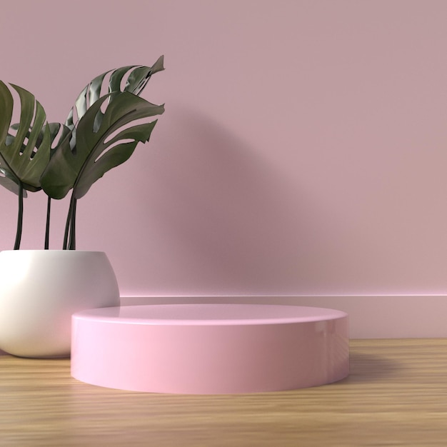 O modelo de renderização 3D do pódio decora para a cor rosa da loja