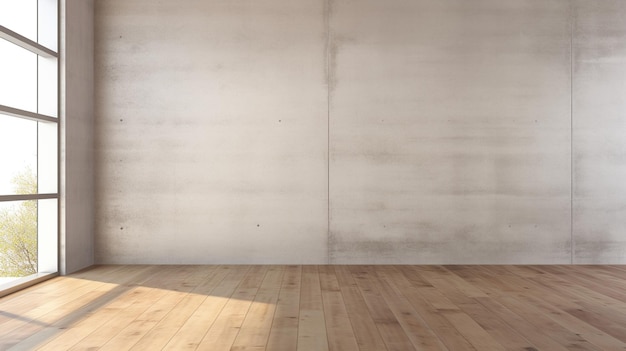 Foto o moderno loft contemporâneo vazio tem paredes de concreto e pranchas de madeira