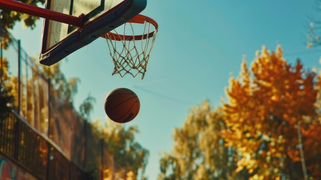 O momento em que uma bola de basquetebol atinge o aro
