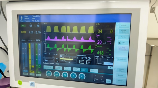 O monitor do hospital simboliza os sinais vitais que monitoram o diagnóstico médico da avaliação da saúde do paciente