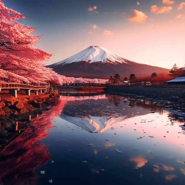 Foto o monte fuji com sakura