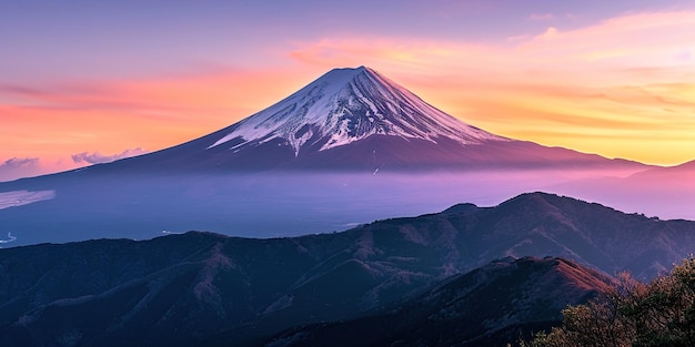 O Monte Fuji Fujisan, a montanha vulcânica mais alta de Tóquio, Japão, um pico cônico coberto de neve, símbolo sagrado