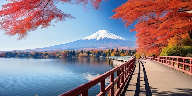 O Monte Fuji Fujisan, a montanha vulcânica mais alta de Tóquio, Japão, um pico cônico coberto de neve, símbolo sagrado