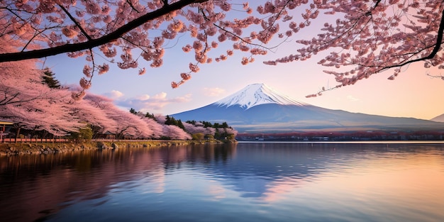 O Monte Fuji Fujisan, a montanha vulcânica mais alta de Tóquio, Japão, um pico cônico coberto de neve, símbolo sagrado