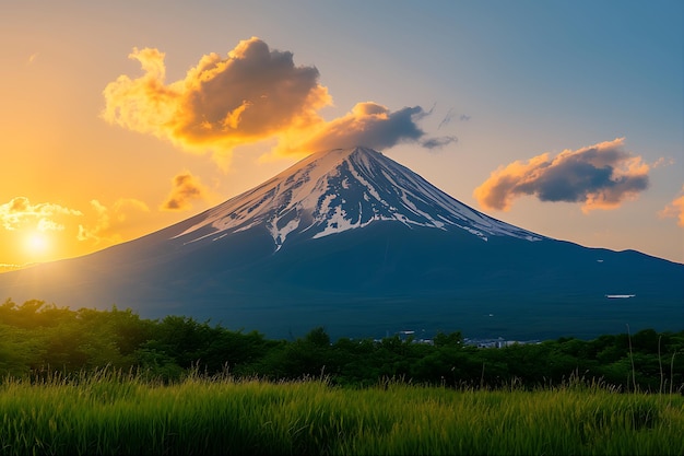 O Monte Fuji, no Japão, ao pôr-do-sol