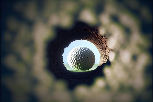 Foto o movimento super lento da bola de golfe cai no buraco em