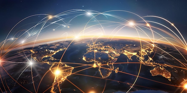 O mundo interconectado de redes de comércio global e sistemas de comunicação conceito de sistemas de rede de comércio global Comunicação mundo interconnectado