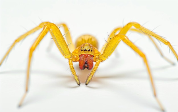 O mundo noturno das aranhas de saco amarelo em fundo branco