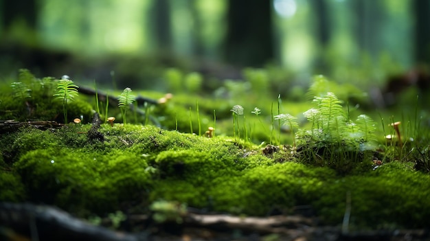 O musgo da floresta exuberante de perto