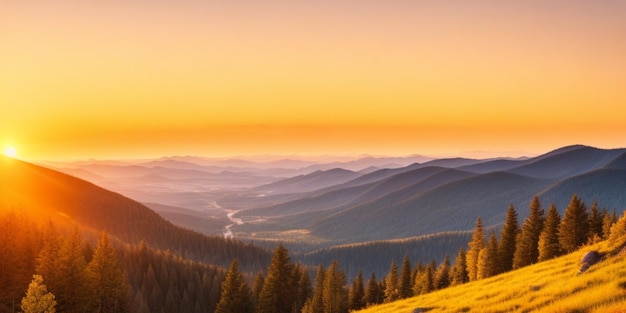 O nascer do sol da manhã ilumina as montanhas majestosas