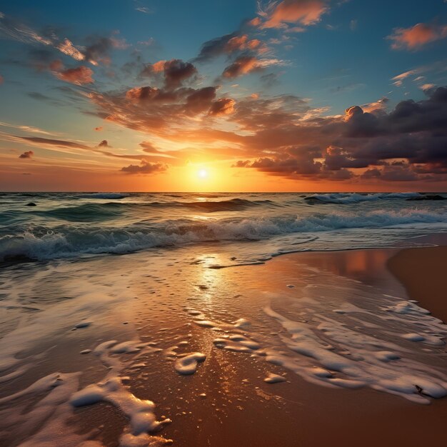 O nascer do sol na praia é um momento muito bonito.