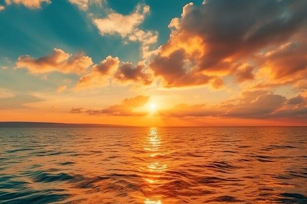O nascer dourado do sol no mar