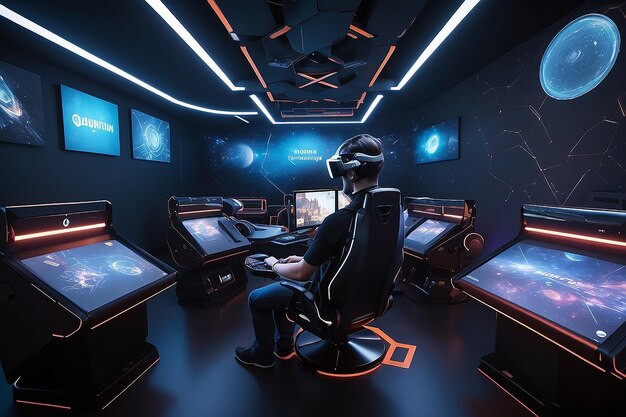 Foto o nexo quântico moldando as realidades futuras dos jogos de vr