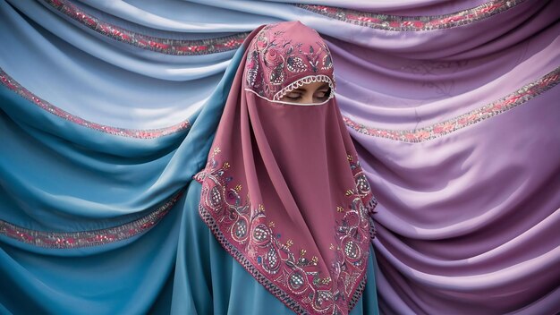 Foto o niqab é uma longa túnica que cobre completamente o corpo e a cabeça