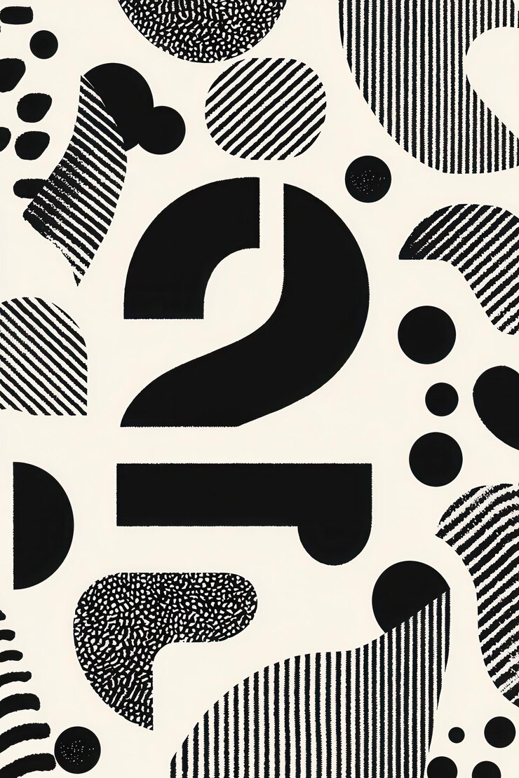 Foto o número 2025 em uma simples fonte sans-serif sobreposta a um padrão de formas abstratas