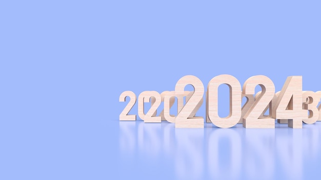 O número de madeira 2024 para renderização 3d de conteúdo do ano