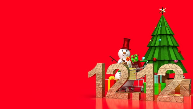 O número de ouro 12.12 e o boneco de neve para o conceito de promoção de venda renderização em 3d