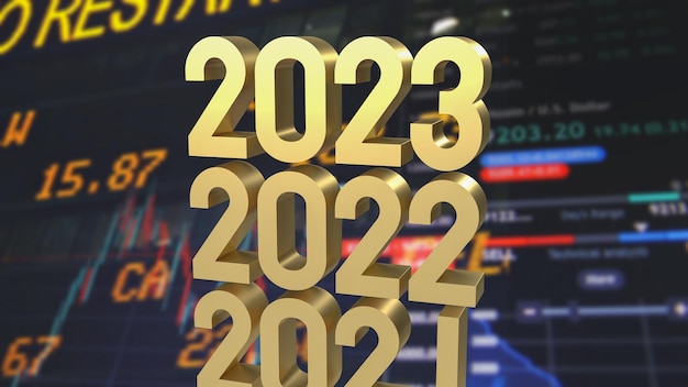 O número de ouro 2023 na renderização 3d de fundo de negócios