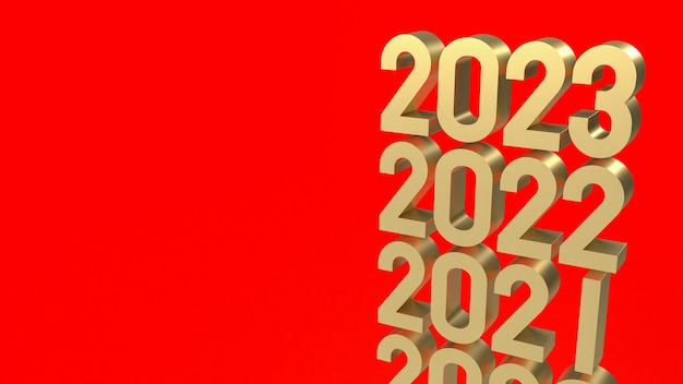 O número de ouro 2023 na renderização 3d de fundo vermelho