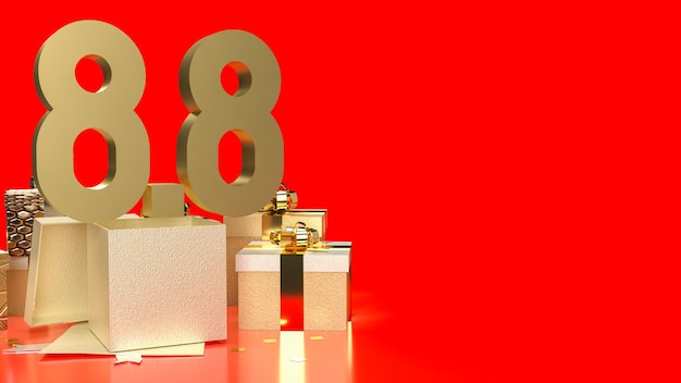 O número de ouro 88 e caixa de presente para renderização 3d do conceito de promoção