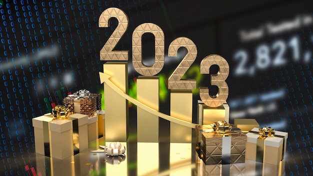O número de ouro de 2023 para renderização 3d do conceito de ano novo ou celebração