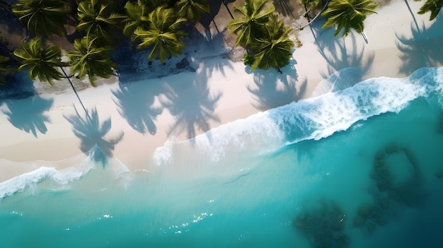 O oásis da ilha ganha vida na vista de um drone de praias prístinas e palmeiras