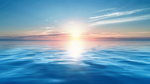 O oceano azul tranquilo ao pôr-do-sol