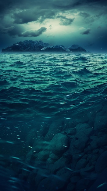 Foto o oceano é um pouco agitado e o oceano é azul.