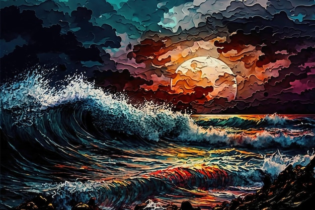 O oceano é uma pintura do artista.