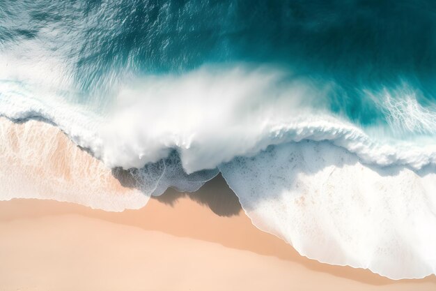 O oceano quebra na costa.