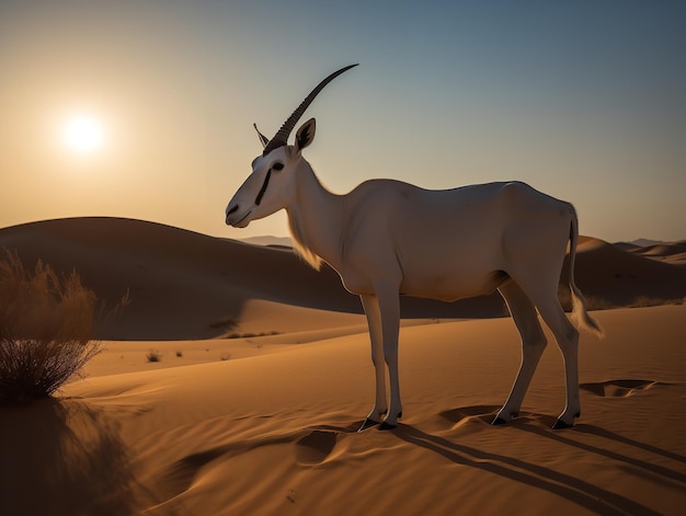 O olhar nobre do órix árabe no deserto