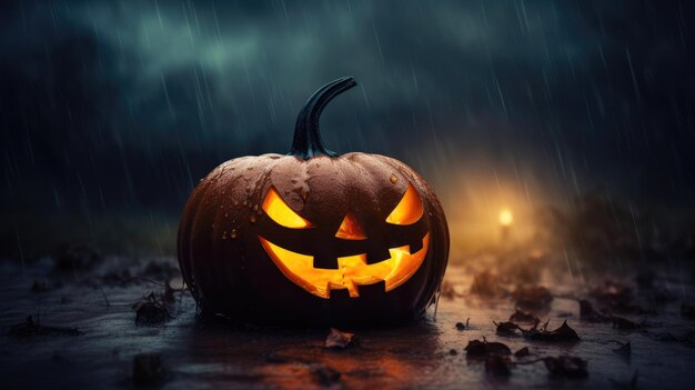 O olhar penetrante de uma abóbora trovejante de Halloween