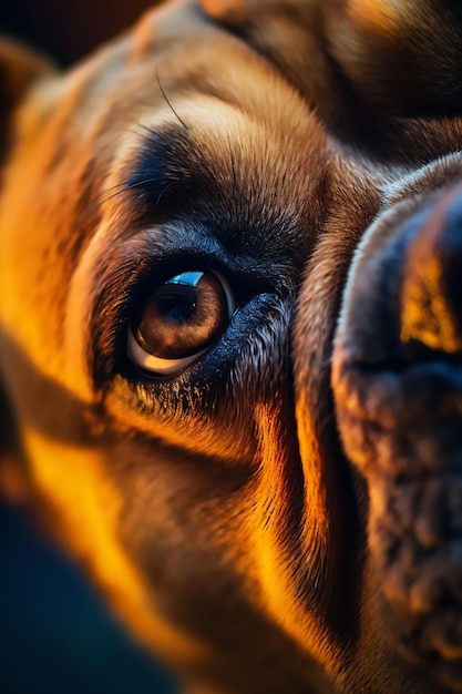 O olho de um cachorro é mostrado nesta foto.