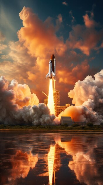 Foto o ônibus espacial a lançar-se para o céu.