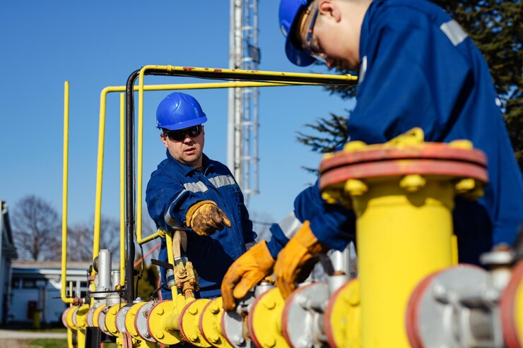 O operador mecânico produção de gás óleo indústria de gás