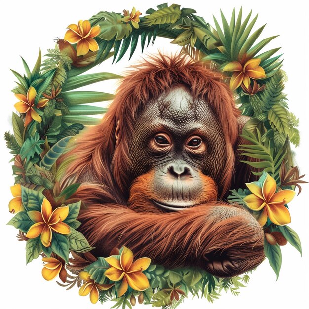 O orangotão com flores Escena do Dia Internacional do Orangotão