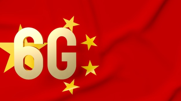 O ouro 6g na bandeira chinesa para tecnologia ou conceito de comunicação renderização em 3D