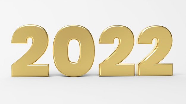 Foto o ouro de 2022 em fundo branco para renderização em 3d de feliz ano novo