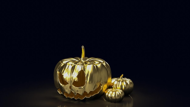 O ouro de abóbora jack o lantern para renderização 3d de conteúdo de halloween