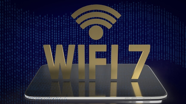 O ouro wifi 7 no tablet para renderização em 3d do conceito de tecnologia