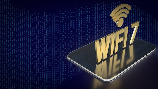 O ouro wifi 7 no tablet para renderização em 3d do conceito de tecnologia