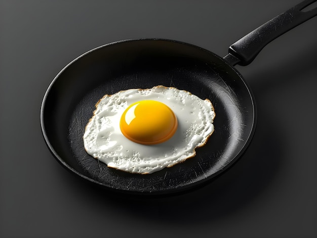O ovo frito dourado em panela preta antiaderente Ai gerado
