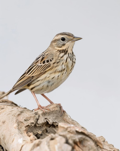 Foto o paddyfield pipit em pé em uma pequena raiz