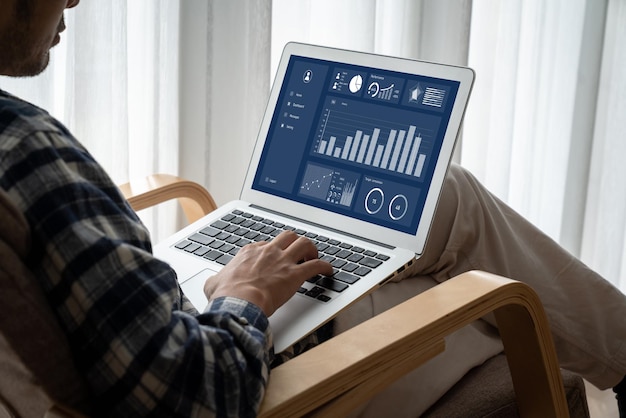 Foto o painel de dados de negócios fornece análise moderna de inteligência de negócios para planejamento de estratégia de marketing